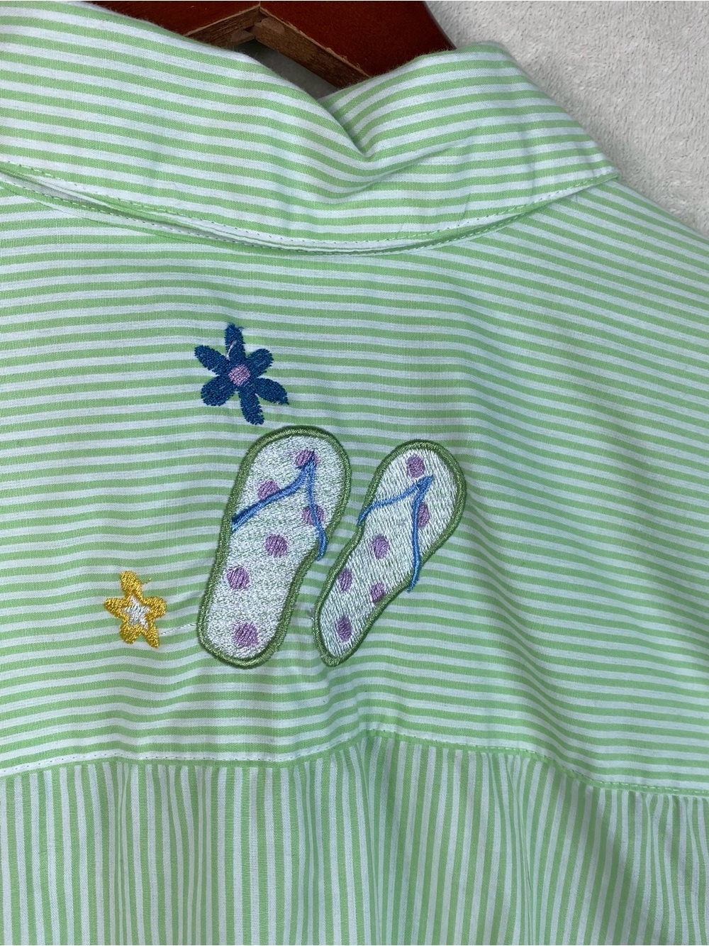 Breckenridge Plus 1X Green 3/4 Sleeve Button Down Shirt Flip Flop Embroidered - Picture 7 of 14